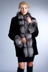 Black Sheared Mink Jacket with Silver Fox Trim, Reversible to Rainwear