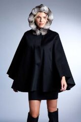 Black Cashmere Cape with Chinchilla Trimmed Hood