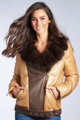 Camel Leather Jacket with Python Trim and Fur Collar