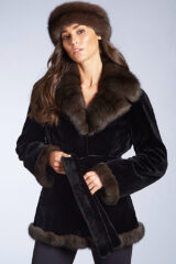 Black Sheared Mink Jacket with Sable Trim