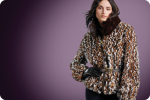 Brown Pixel Mink Sections Jacket with Fox Collar